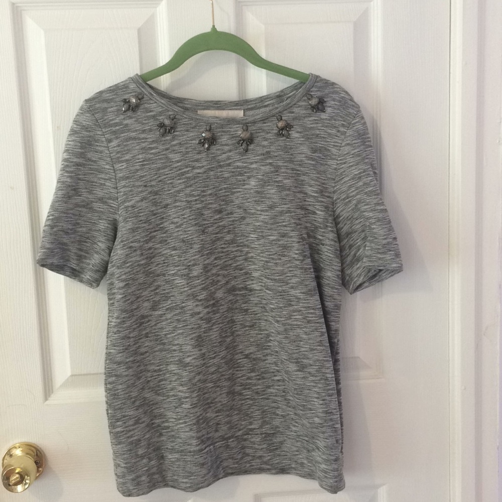 LOFT Embellished heather grey short sleeve shirt